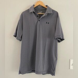 Mens Under Armour Black and Grey Striped Polo Shirt